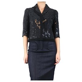 Giorgio Armani Schwarze bestickte Mosaikjacke - Größe UK 10 Schwarz