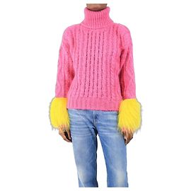 Prada Pullover mit rosa Kunstfellbündchen - Größe UK 6 Pink