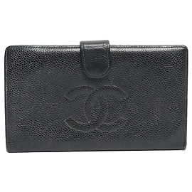 Chanel Schwarze Vintage Kaviar Bifold Geldbörse Schwarz