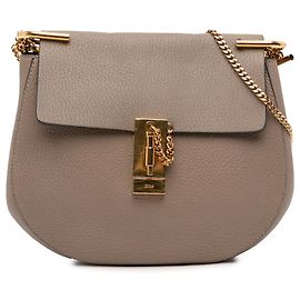 Bolsa transversal pequena de couro marrom Chloé Drew Marrom Carne
