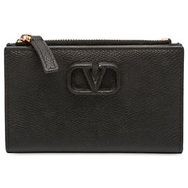 Valentino Black Leather VLogo Bifold Wallet Black