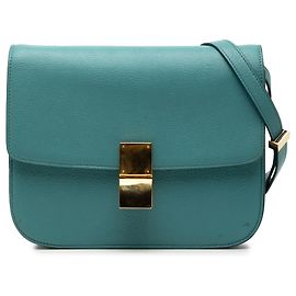 Céline Celine Azul Médio Couro de Bezerro Caixa Clássica Azul Outro