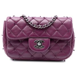Chanel Purple Extra Mini Rectangular Lambskin Beaded Single Flap Purple