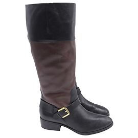 Botas até o joelho Ralph Lauren em couro preto e marrom Marrom