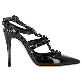 Valentino Garavani Sandali Cage Rockstud Valentino in pelle verniciata nera Nero