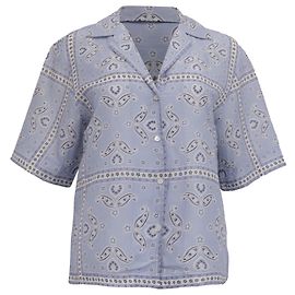 Camicia button-down Sandro Livia in lino blu con stampa paisley Blu Blu chiaro