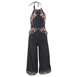 Macacão Sakura bordado com decote halter Zimmermann em linho preto Preto