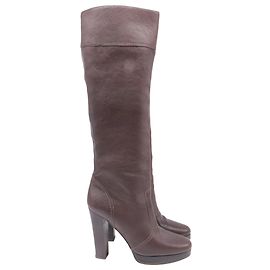 Michael Kors High-Heel Knee-High Boots in Brown Leather  Brown Red