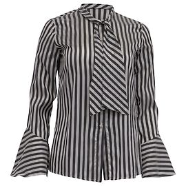Camisa com laço Etro listrada em seda cinza Cinza