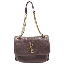 Bolsa Niki Medium em couro de cordeiro granulado Monogram Saint Laurent em marrom Marrom