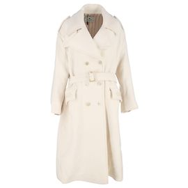 Etro Oversized Double-Breasted Belted Coat with Pockets in White Wool White Cream