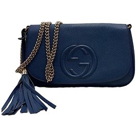 Bolsa de mão Gucci Soho Long Flap em couro azul Azul