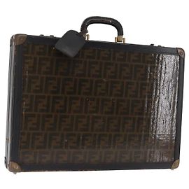 FENDI Valigetta Attache Zucca Canvas Nero Marrone Auth 159623 Marrone Nero