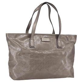 GUCCI GG implementation Tote Bag PVC Silver 211137 Auth BA9306 Silvery