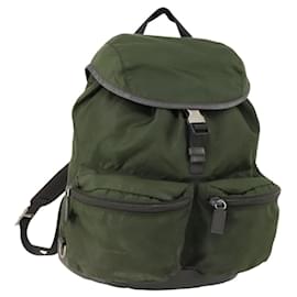 PRADA Backpack Nylon Khaki Silver Auth 156120 Silvery Khaki