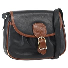 Céline Bolsa de Ombro de Couro Preta e Dourada Auth BA9422 Preto Dourado