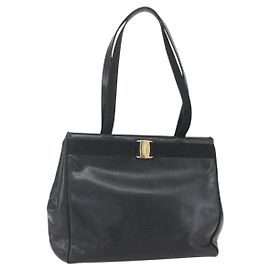 Borsa Tote Vala in pelle nera e oro Salvatore Ferragamo Auth am10419 Nero D'oro