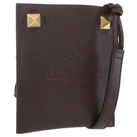 Valentino Bolsa de Ombro de Couro Marrom Dourado Auth BA9280V Marrom Dourado