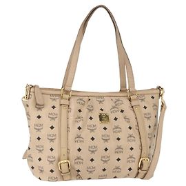 Bolsa tote Vicetos Logogram MCM em couro PVC 2 em 1 bege ouro Auth ka1395 Bege Dourado