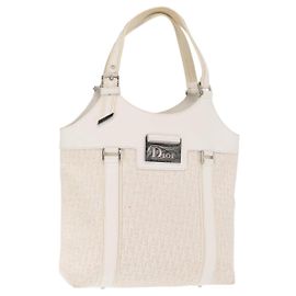 Christian Dior Trotter Canvas Tote Bag White Silver Auth 160046 Silvery White