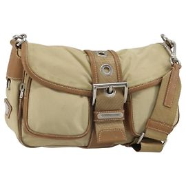 PRADA Shoulder Bag Nylon Beige Silver Auth ka1242 Silvery Beige