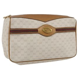 GUCCI Micro GG Canvas Web Sherry Line Clutch Bag White 014 904 0018 Auth BA9347 White Golden