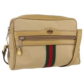 Gucci Borsa a spalla Web Sherry Line in nylon beige oro rosso 010 378 Auth 159085 Rosso Beige D'oro