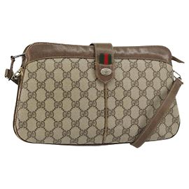 Borsa a Spalla Gucci GG Supreme Web Sherry Line PVC Beige Oro Auth 158405 Beige D'oro