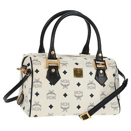Bolsa Boston MCM Logogram Vicetos em couro PVC 2 em 1 branco e dourado Auth 159053 Branco Dourado