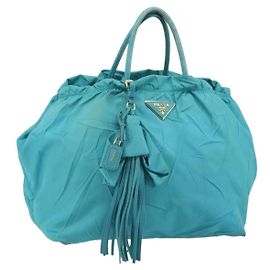 PRADA Sac à main en nylon bleu clair or Auth ka1374 Doré Bleu clair