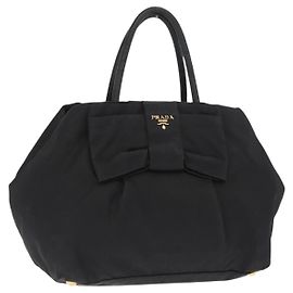 PRADA Bolso de Mano de Cinta Nylon Negro Plata Auth 160092 Negro Plata