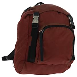 PRADA Backpack Nylon Red Silver Auth bs32073 Silvery Red