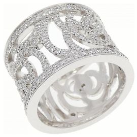 Chanel Camelia White Gold Diamond Ring Size 12 Silvery