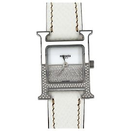 Hermès Hermes H Watch Double Tour Stainless Steel Quartz White