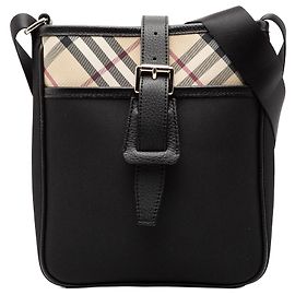 Burberry Black Nova Check Trimmed Canvas Crossbody Black