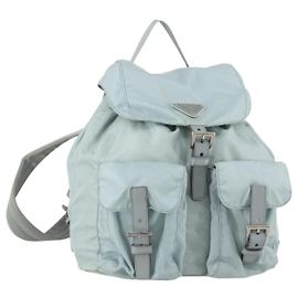 Sac à dos PRADA en nylon bleu clair argent Auth BA9058 Argenté Bleu clair