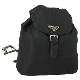 PRADA Backpack Nylon Black Gold Auth ka1273 Black Golden