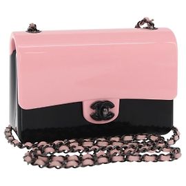 Borsa da sera a catena CHANEL Borsa a spalla plexi Nero Rosa CC Auth bs31743SM Nero Rosa