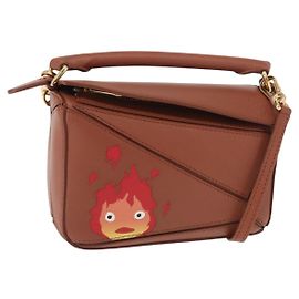 LOEWE Mini Puzzle Bolsa Loewe x Studio Ghibli Calcifer 2way Marrom Auth am10317SM Marrom Dourado