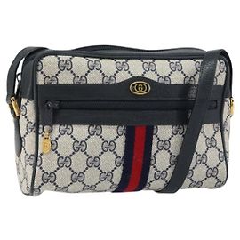 Borsa a Spalla Gucci GG Supreme Sherry Line PVC Blu Navy Oro 75 02 004 Auth 159729 Rosso D'oro Blu navy