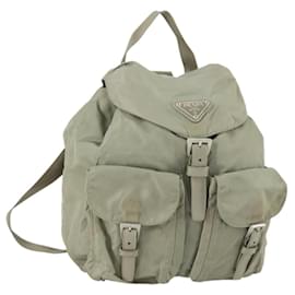 PRADA Backpack Nylon Beige Silver Auth 156861 Silvery Beige