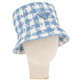 PRADA Hut Raffia L Hellblau Auth BA9276V Hellblau