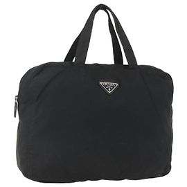 PRADA Tote Bag Nylon Black Silver Auth 160269 Black Silvery