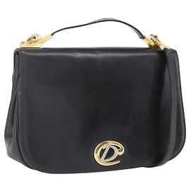 Bolsa de mão em couro Christian Dior 2 em 1 Preto Dourado Auth am10322 Preto Dourado