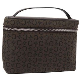Céline CELINE C Macadam Canvas Vanity Pouch Brown Silver Auth ka1279 Brown Silvery