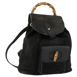 GUCCI Bamboo Backpack Leather Black Gold 003 2058 0030 Auth 156416 Black Golden