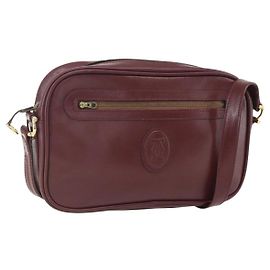 Cartier Borsa a Spalla Must Line in Pelle Bordeaux Oro Auth am10220 D'oro Bordò