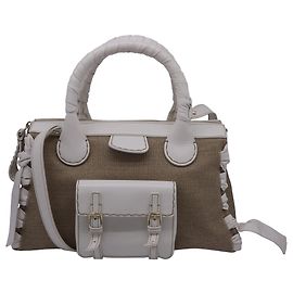 Chloé Edith Medium Tote en Cuir Blanc avec Coutures Whipstitch Blanc