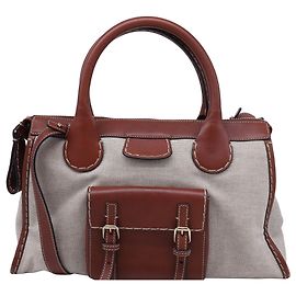 Bolsa Tote Shopper Chloé Edith em Couro Branco Marrom