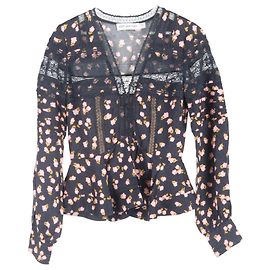 Self portrait Top peplum com estampa floral e detalhes em renda Self-Portrait em viscose multicolorida Multicor